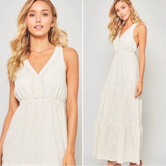 ECRU BOHO CROSSED BACK STRAP MAXI DRESS - Picture 6 of 7